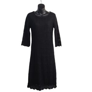 Divine ModesTee Women's Black Knit Lace 3/4 sleeves Dress Size 7 NWT